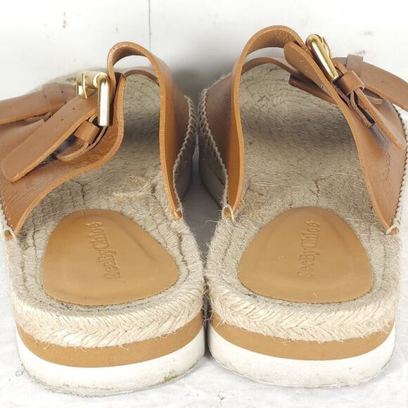 See by Chloe Women's Glyn 38 US7,5 Brown Leather Espadrille Mules Slide Sandals - Picture 14 of 16